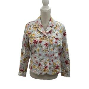 NWOT Coldwater Creek Denim Jacket Women’s 8P Pastel Floral Pockets Cotton